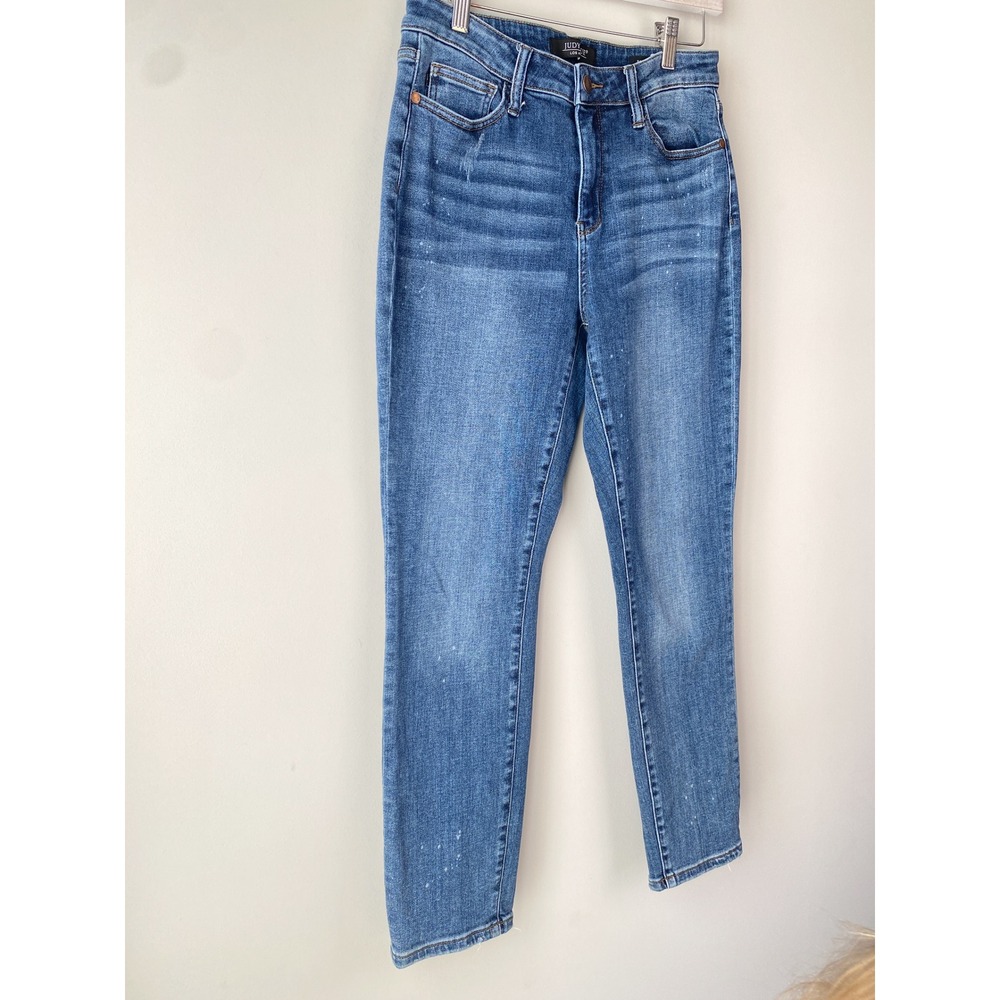Judy Blue Boyfriend Fit Jeans 29 Blue Medium Wash Splatter High Rise JB82346 - Picture 6 of 12